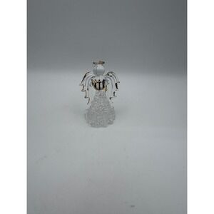 Vintage Hand Blown Glass Angel Figurine Gold Trim Harp Ornament 3 Inch